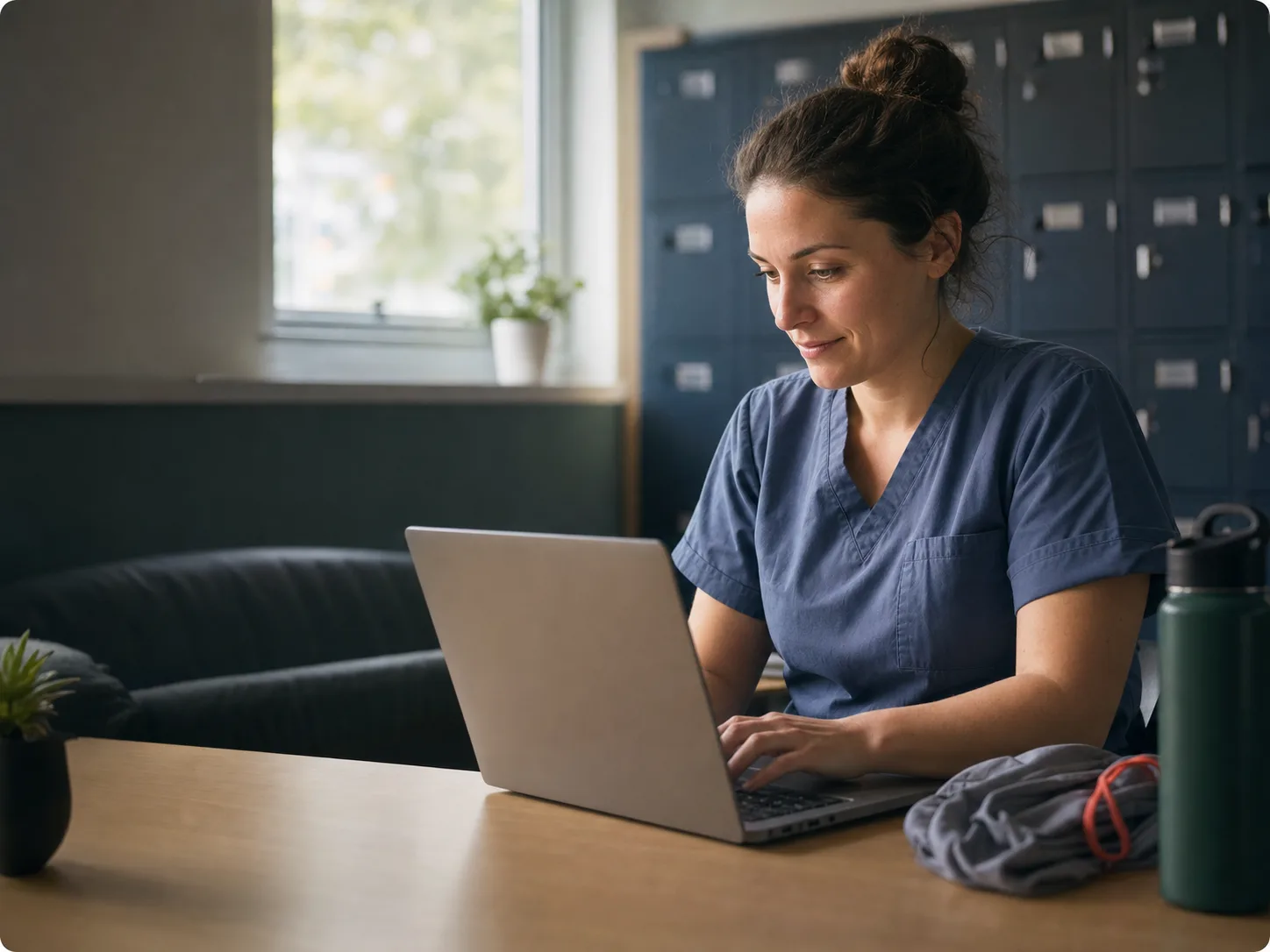 Clinician updating a career profile on a laptop