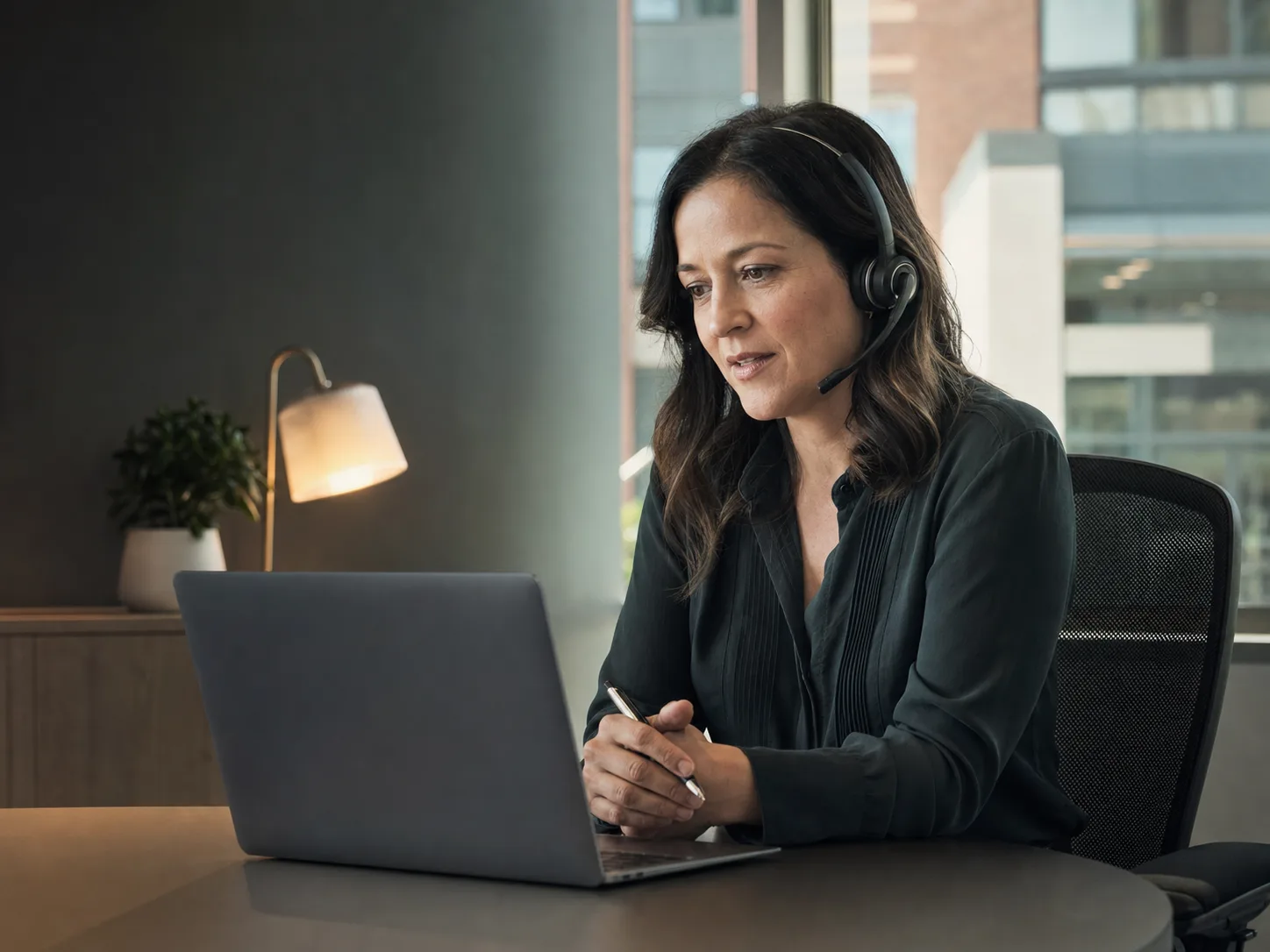 Healthcare recruiter speaking with a clinician from a quiet workspace